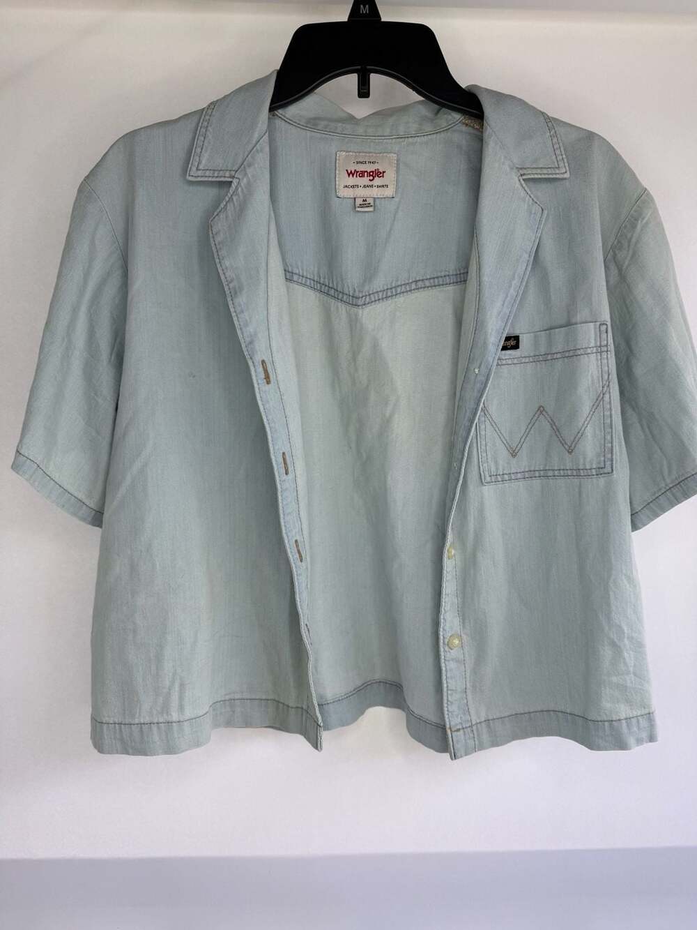 Wrangler Women's Short Sleeve Lightweight Denim Camp Shirt